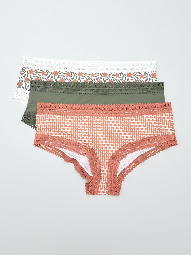 Lote de 3 shorties de microfibra estampados CAQUI - Kiabi