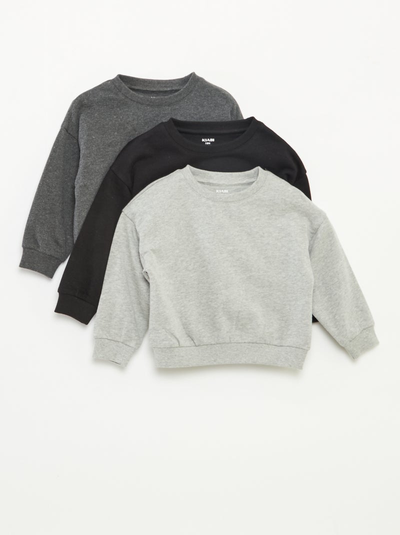 Lote de 3 sweatshirts lisas em moletão leve - 3 peças Cinza - Kiabi