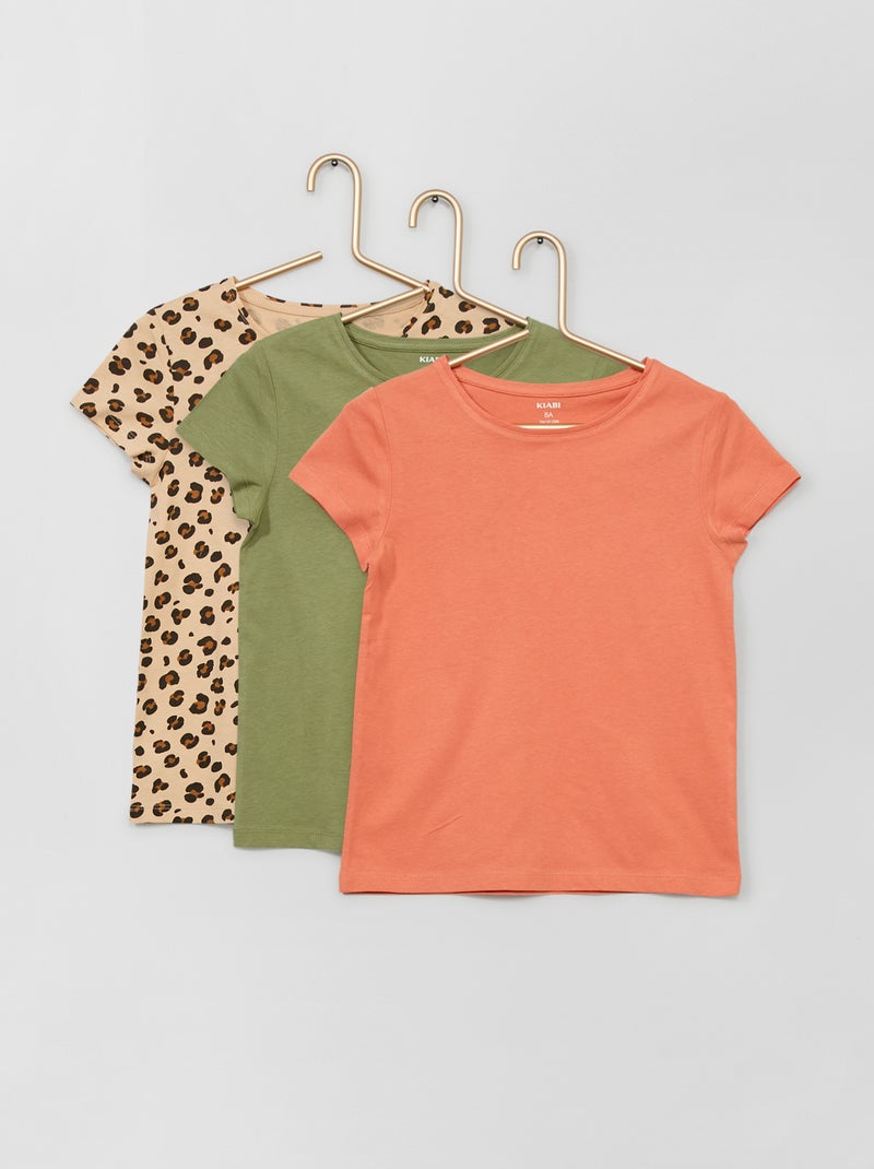 Lote de 3 t-shirts com gola redonda BEGE - Kiabi