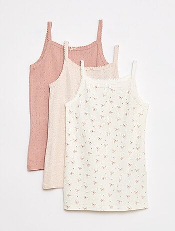 Lote de 3 t-shirts de manga cava em malha pointelle