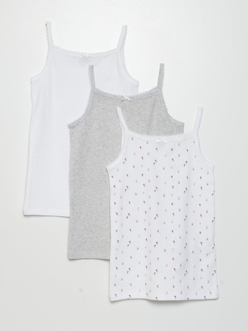 Lote de 3 t-shirts de manga cava em malha pointelle CINZA - Kiabi