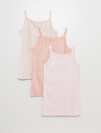 Lote de 3 t-shirts de manga cava em malha pointelle