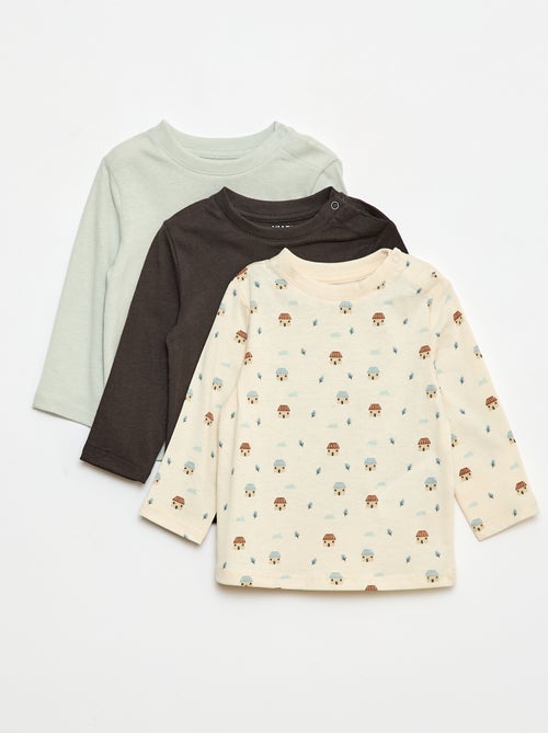 Lote de 3 t-shirts de manga comprida (1 com motivo) - Kiabi