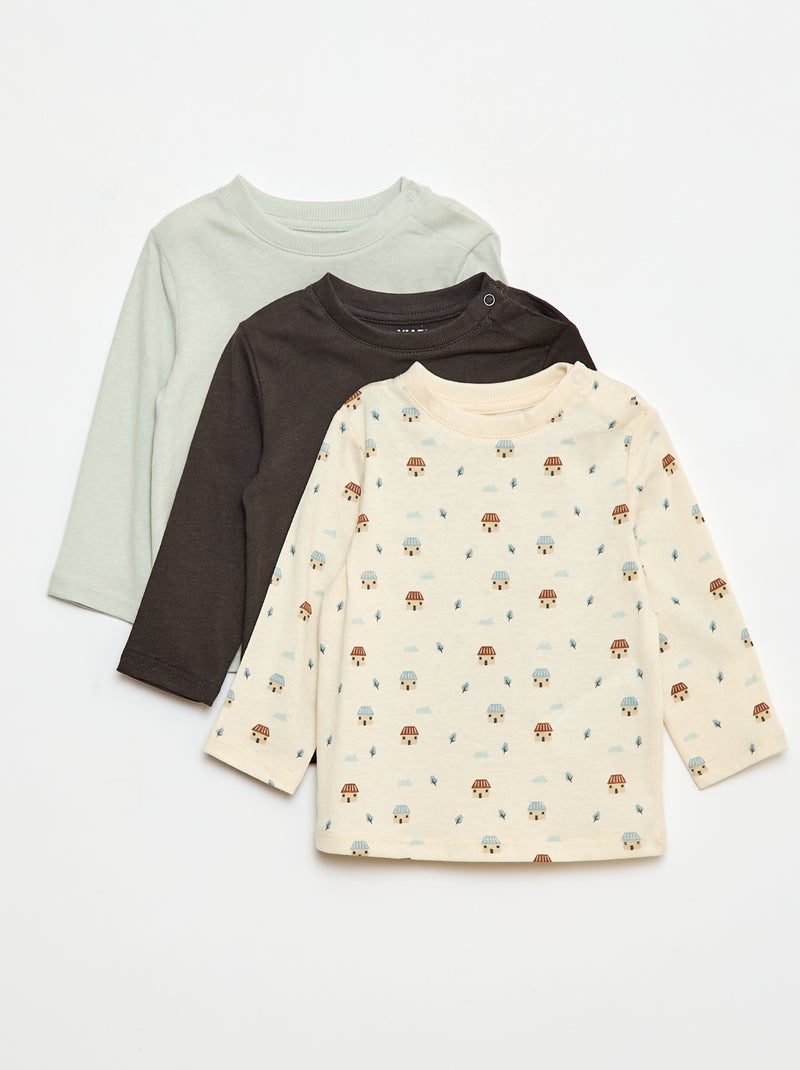 Lote de 3 t-shirts de manga comprida (1 com motivo) Branco - Kiabi