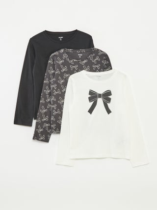 Lote de 3 t-shirts de manga comprida e gola redonda