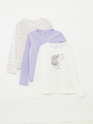 Lote de 3 t-shirts de manga comprida e gola redonda