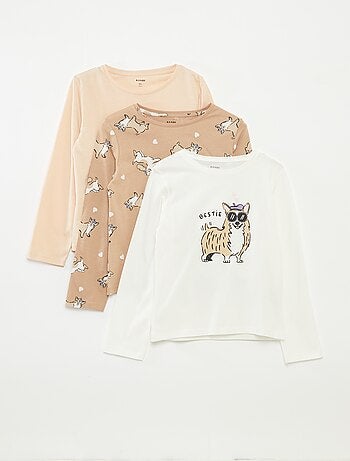 Lote de 3 t-shirts de manga comprida e gola redonda