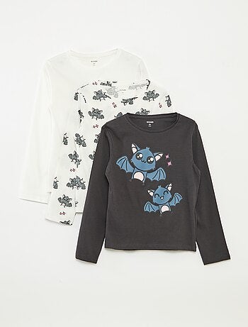 Lote de 3 t-shirts de manga comprida e gola redonda