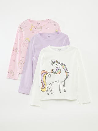 Lote de 3 t-shirts de manga comprida e gola redonda