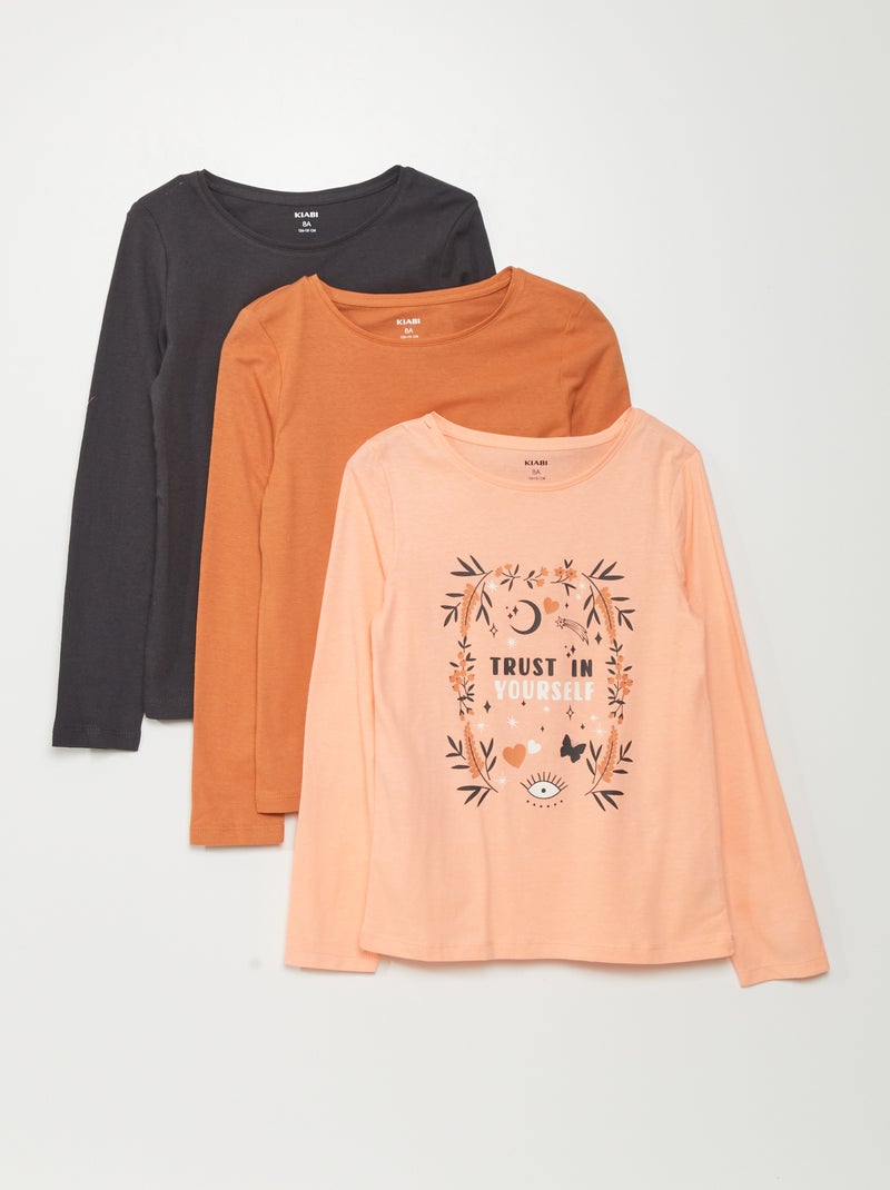 Lote de 3 t-shirts de manga comprida LARANJA - Kiabi