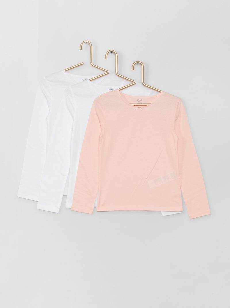 Lote de 3 t-shirts em algodão Branco/ Rosa - Kiabi