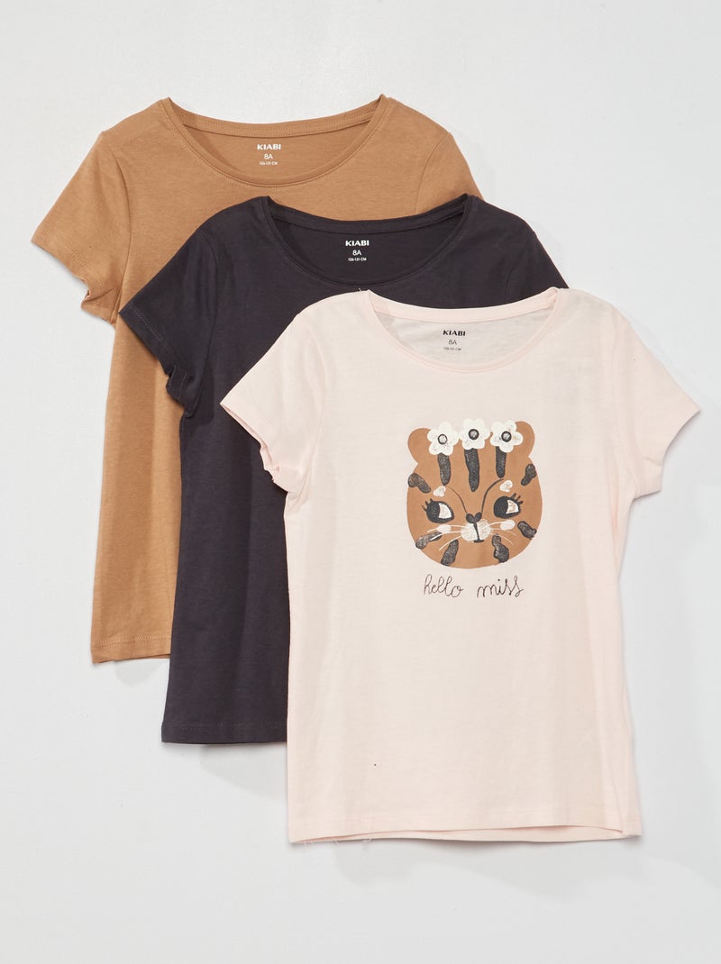 Lote de 3 t-shirts em jersey de gola redonda ROSA - Kiabi
