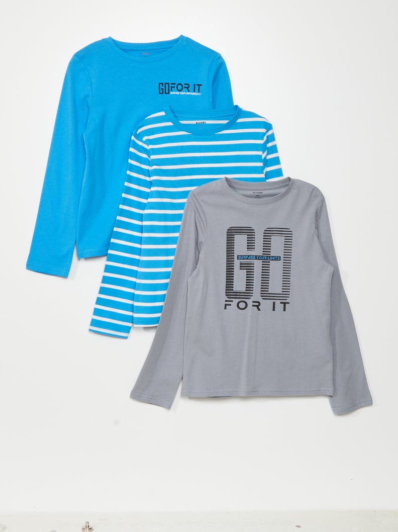 Lote de 3 t-shirts em jersey de manga comprida CINZA - Kiabi