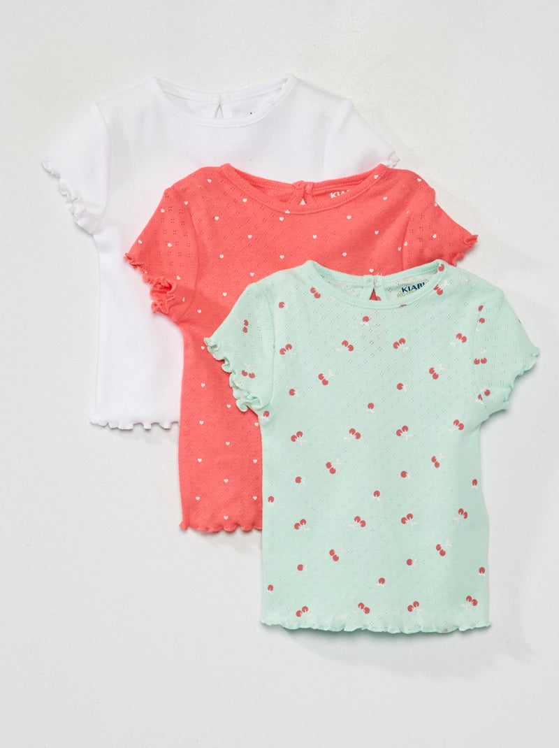 Lote de 3 t-shirts em malha pointelle VERDE - Kiabi