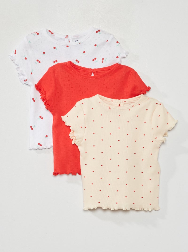 Lote de 3 t-shirts em malha pointelle VERMELHO - Kiabi