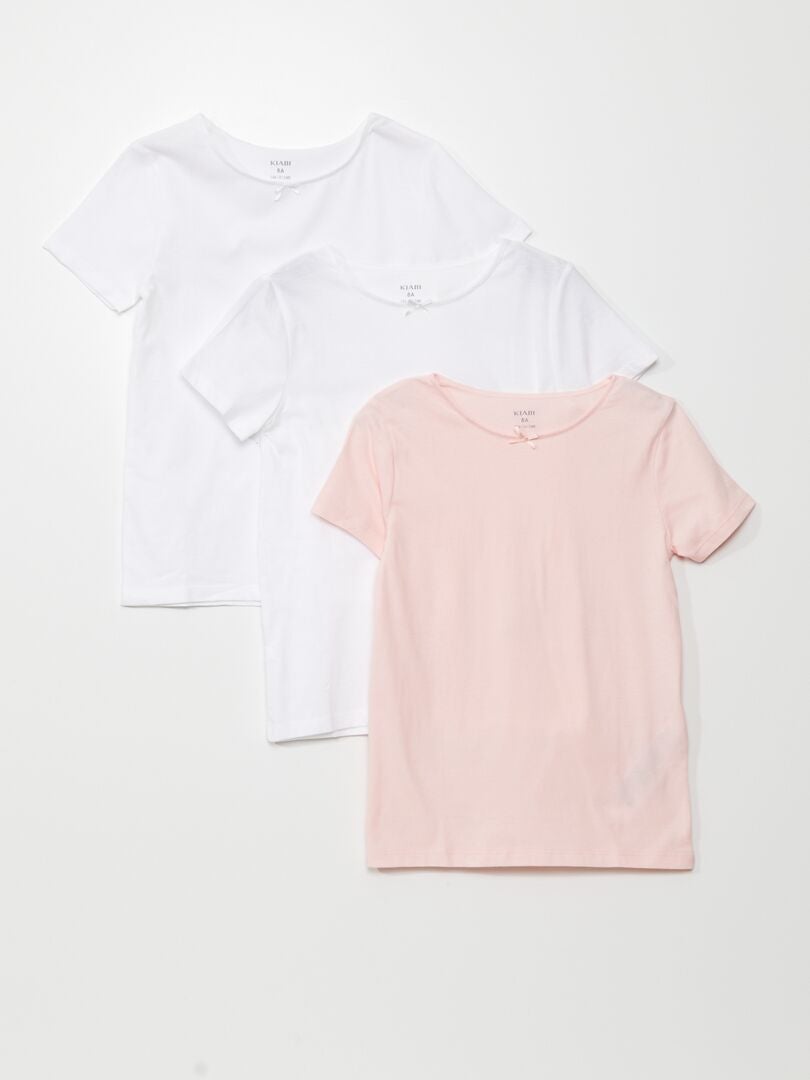 Lote de 3 t-shirts lisas Branco/ Rosa - Kiabi