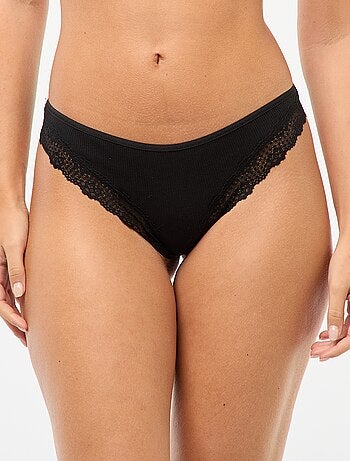 Lote de 3 tangas de malha nervurada