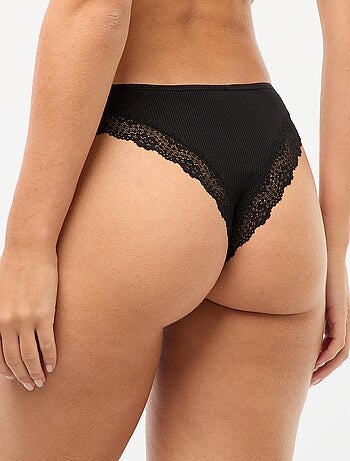 Lote de 3 tangas de malha nervurada