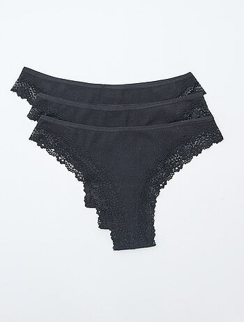 Lote de 3 tangas de malha nervurada