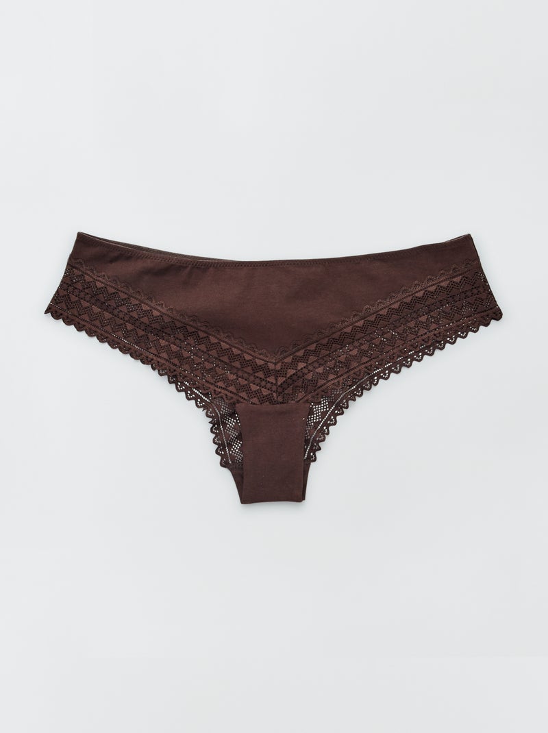 Lote de 3 tangas em algodão e renda BEGE - Kiabi