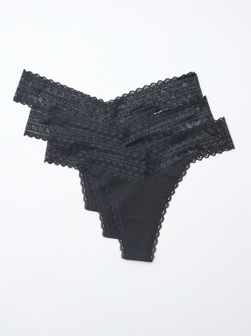 Lote de 3 tangas em algodão e renda - Kiabi