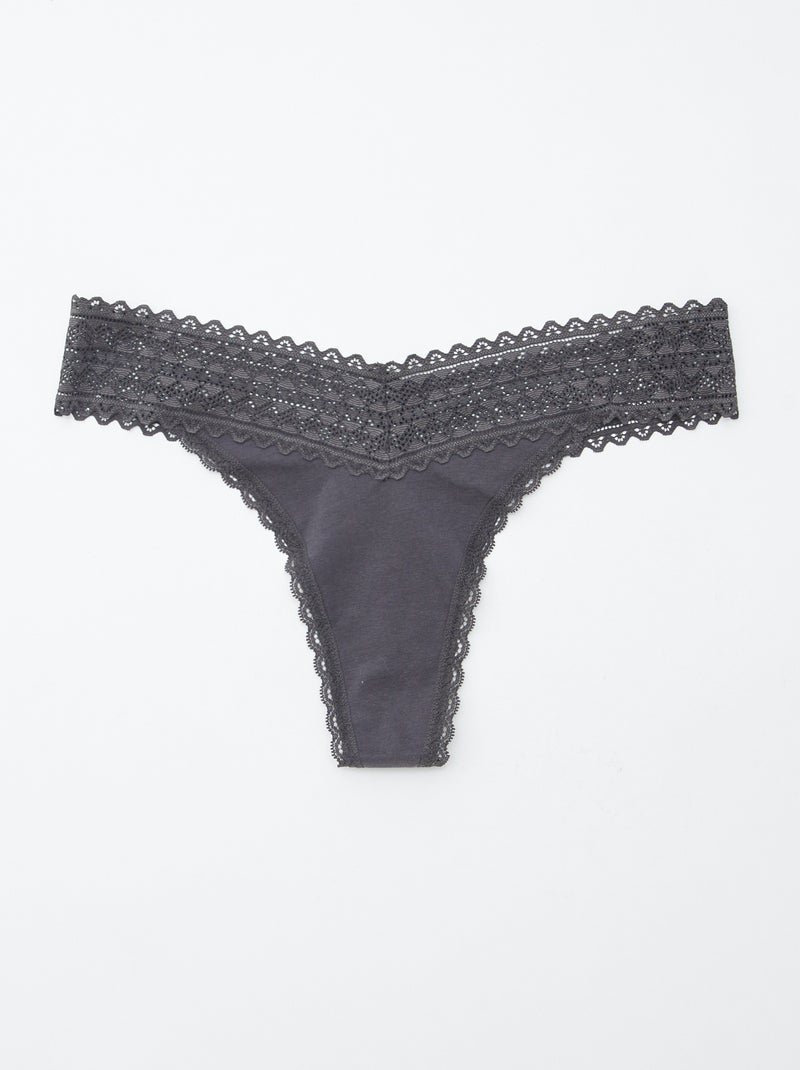 Lote de 3 tangas em algodão e renda ROSA - Kiabi