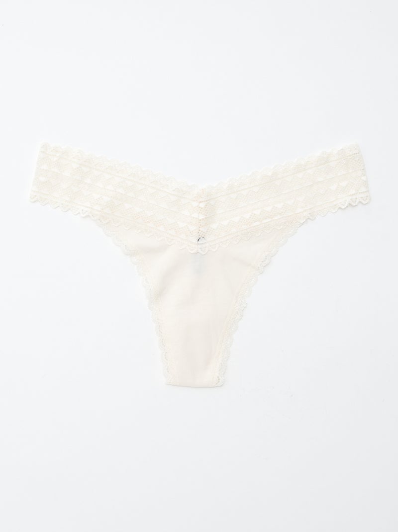 Lote de 3 tangas em algodão e renda ROSA - Kiabi