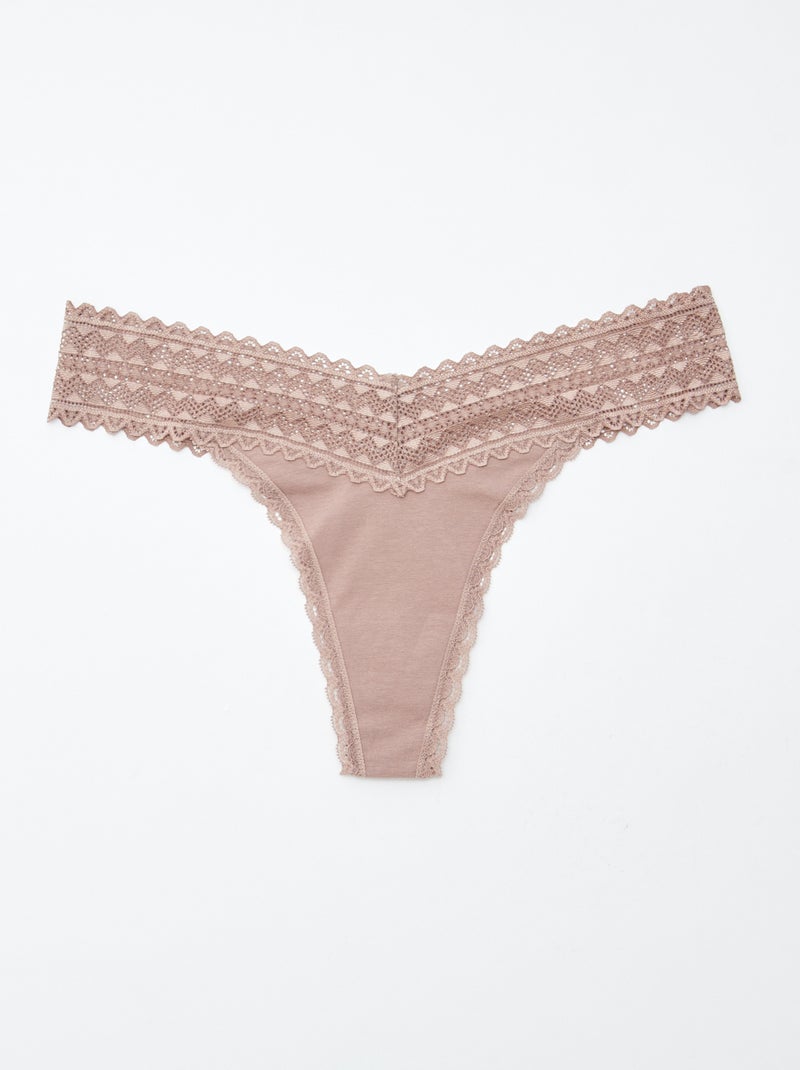 Lote de 3 tangas em algodão e renda ROSA - Kiabi