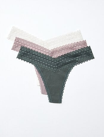 Lote de 3 tangas em algodão e renda