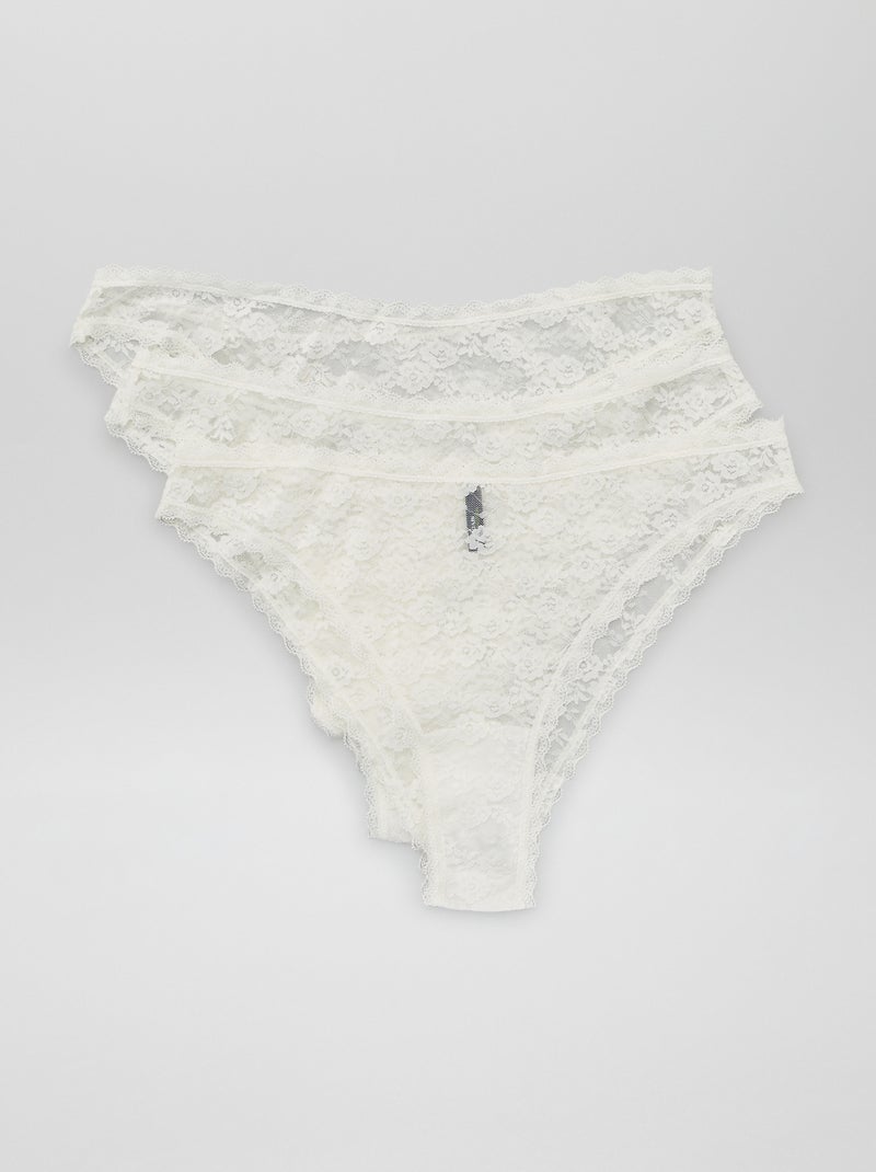 Lote de 3 tangas em renda Branco - Kiabi