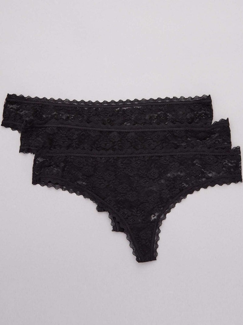 Lote de 3 tangas em renda Preto - Kiabi