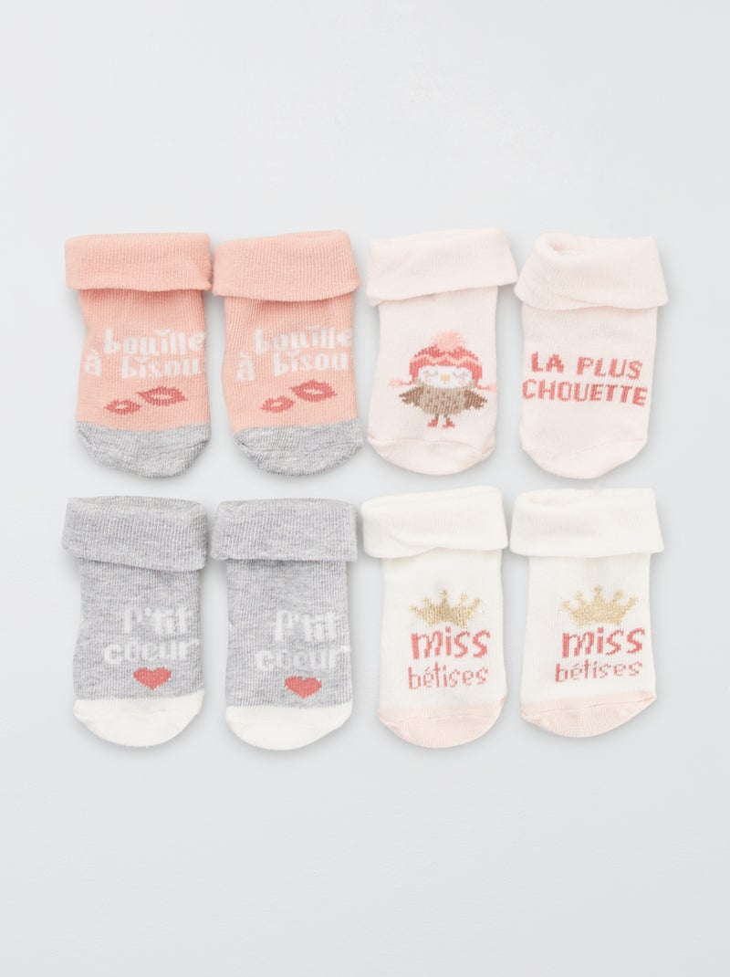 Lote de 4 pares de meias com mensagens BEGE - Kiabi