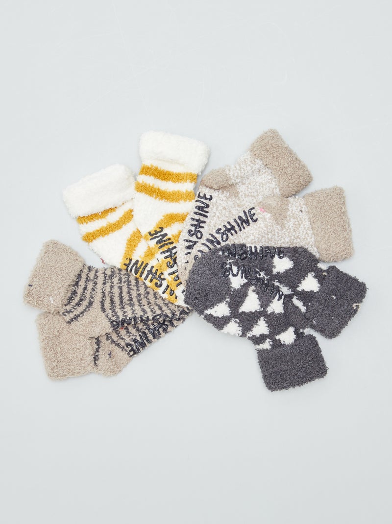 Lote de 4 pares de meias em malha peluche CASTANHO - Kiabi