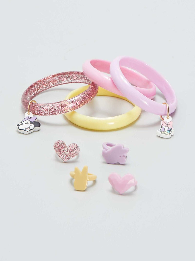 Lote de 4 pulseiras + 4 anéis 'Margarida e Minnie' ROSA - Kiabi