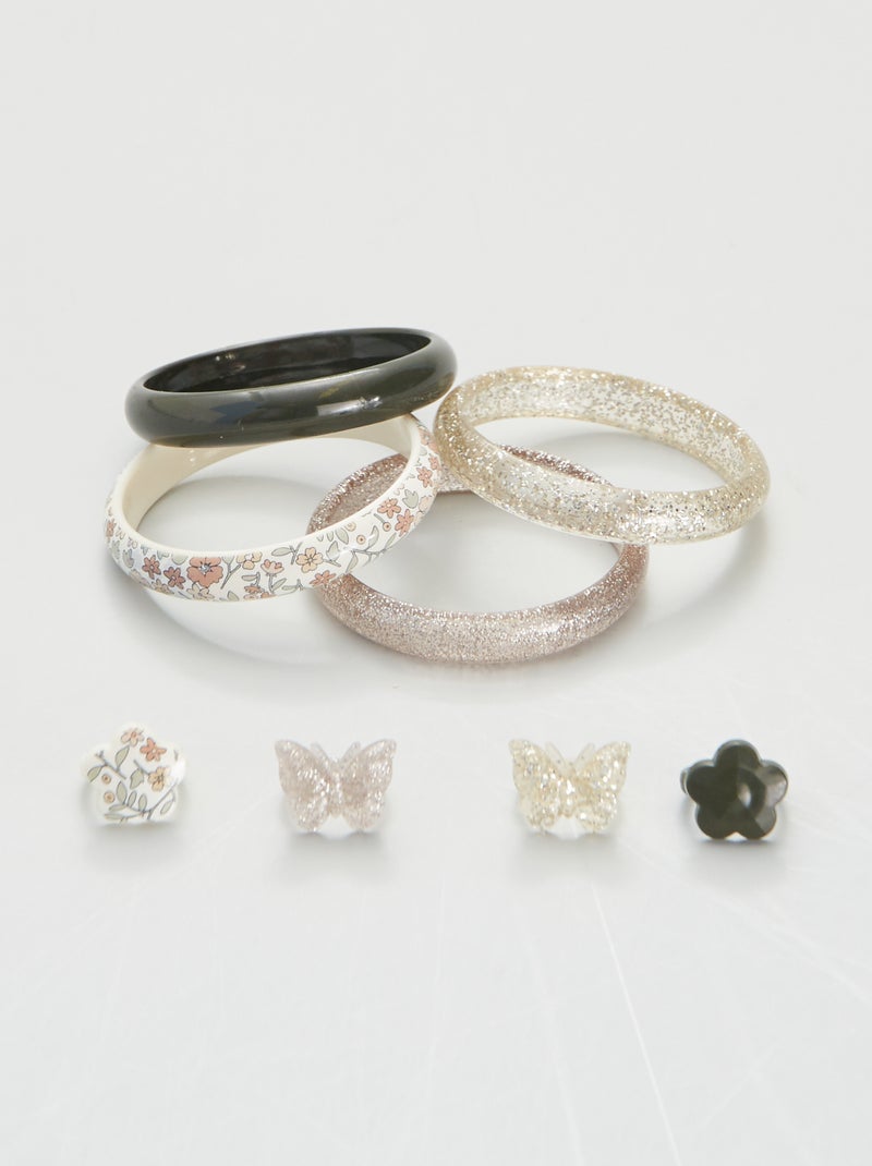 Lote de 4 pulseiras + 4 anéis Multicor - Kiabi
