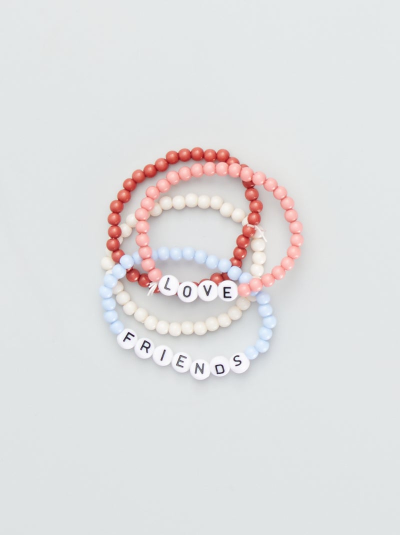 Lote de 4 pulseiras com pérolas e letras Rosa - Kiabi