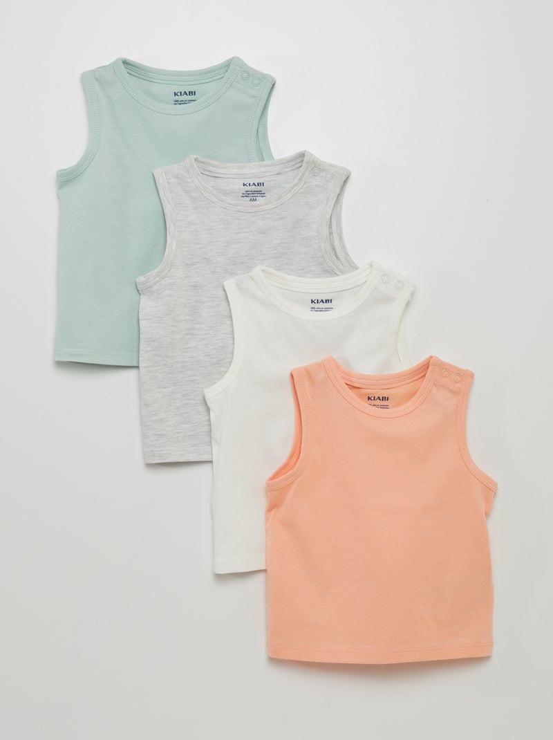 Lote de 4 t-shirt manga cava lisas LARANJA - Kiabi