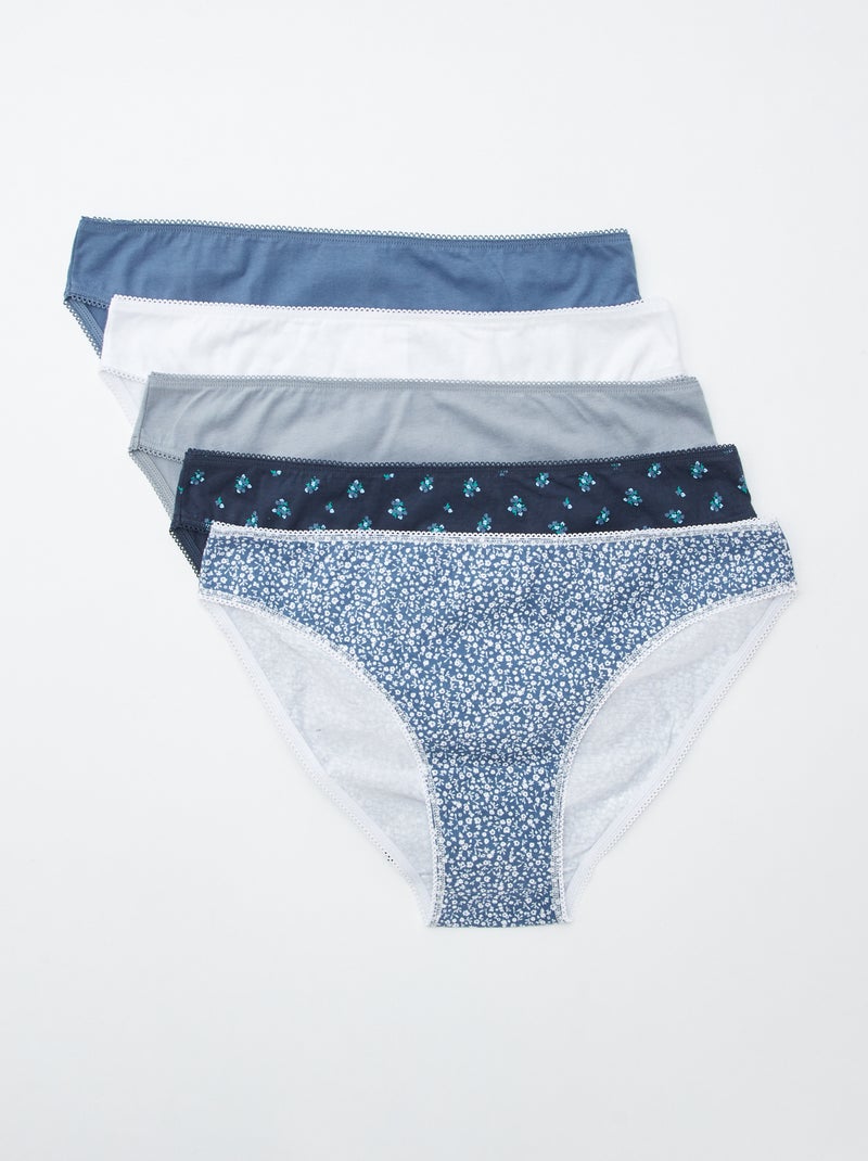 Lote de 5 cuecas para mulher - lisas e estampadas Azul - Kiabi
