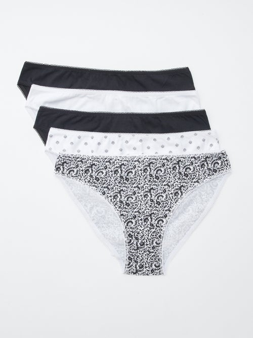 Lote de 5 cuecas para mulher - lisas e estampadas - Kiabi