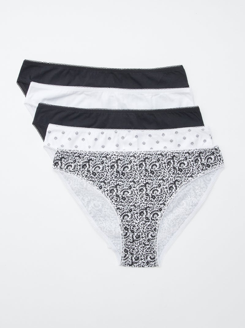 Lote de 5 cuecas para mulher - lisas e estampadas Branco - Kiabi