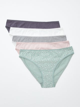 Lote de 5 cuecas para mulher - lisas e estampadas