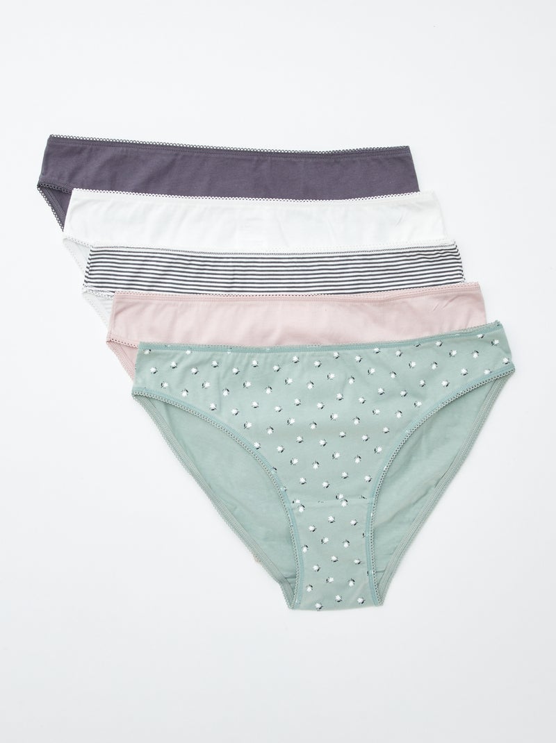 Lote de 5 cuecas para mulher - lisas e estampadas Branco - Kiabi