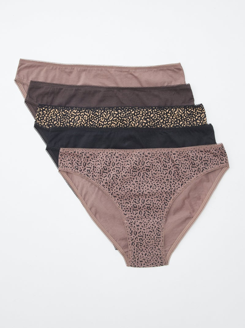Lote de 5 cuecas para mulher - lisas e estampadas Castanho - Kiabi