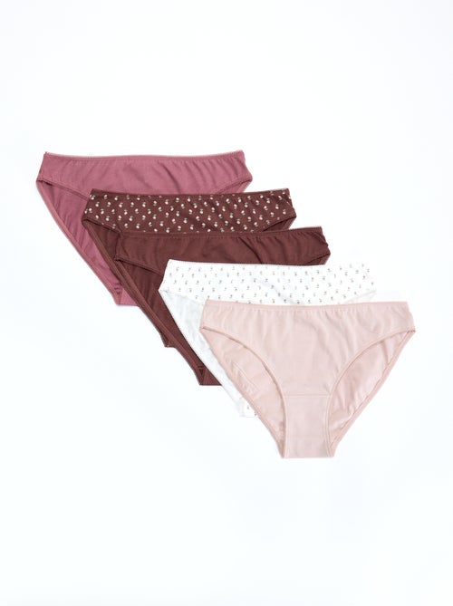 Lote de 5 cuecas para mulher - lisas e estampadas - Kiabi