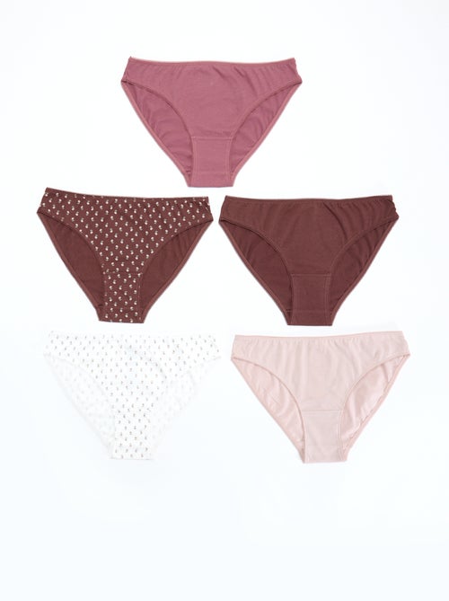 Lote de 5 cuecas para mulher - lisas e estampadas - Kiabi