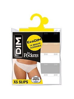 Lote de 5 cuecas para mulher em algodão elástico Les Pockets 'DIM' - Kiabi