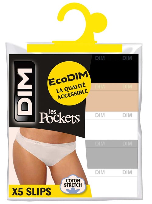 Lote de 5 cuecas para mulher em algodão elástico Les Pockets 'DIM' - Kiabi