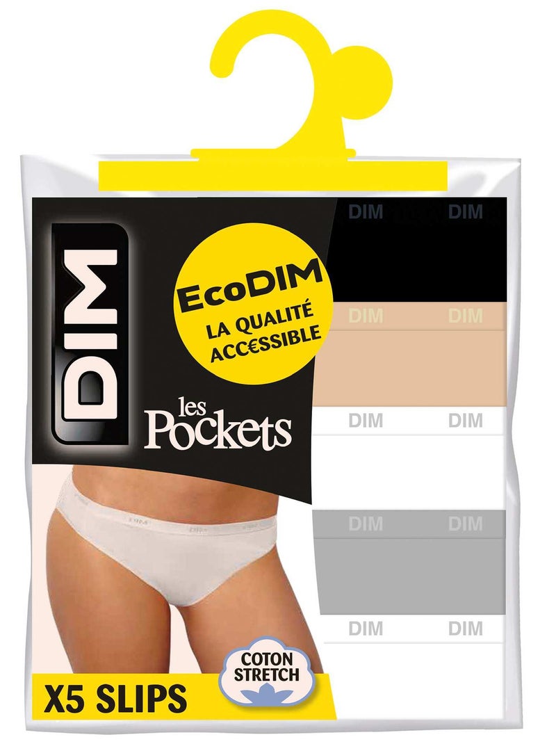 Lote de 5 cuecas para mulher em algodão elástico Les Pockets 'DIM' negro - Kiabi