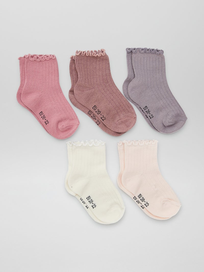 Lote de 5 meias com folhos ROSA - Kiabi