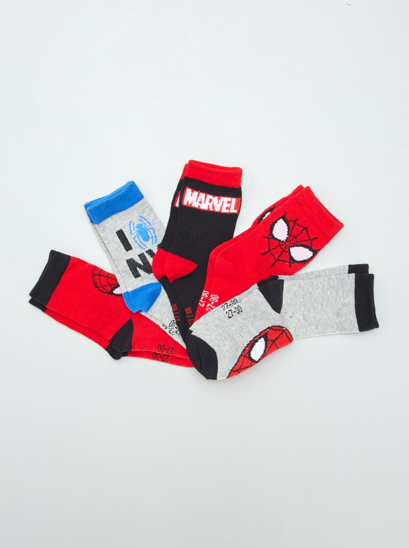 Lote de 5 meias de cano médio 'Homem-Aranha' VERMELHO - Kiabi